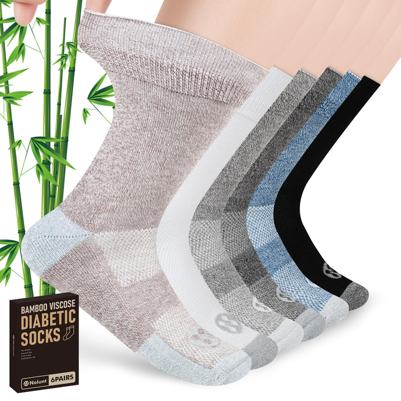 [Australia] - Diabetic Socks for Men,6 Pairs Bamboo Viscose No Binding Crew Diabetic Socks 9-12(White+Black+Dark Grey+Deep Grey+Sandy Color+Deep Blue-Large) White/Black/Dark Grey/Deep Grey/Sandy Color/Deep Blue Large 