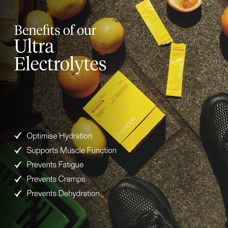 Puresport Ultra Electrolytes Sachets (Orange Lemonade, 30 Pack), High Performance Sugar-Free Electrolytes Powder, with Performance Running Socks (S/M)