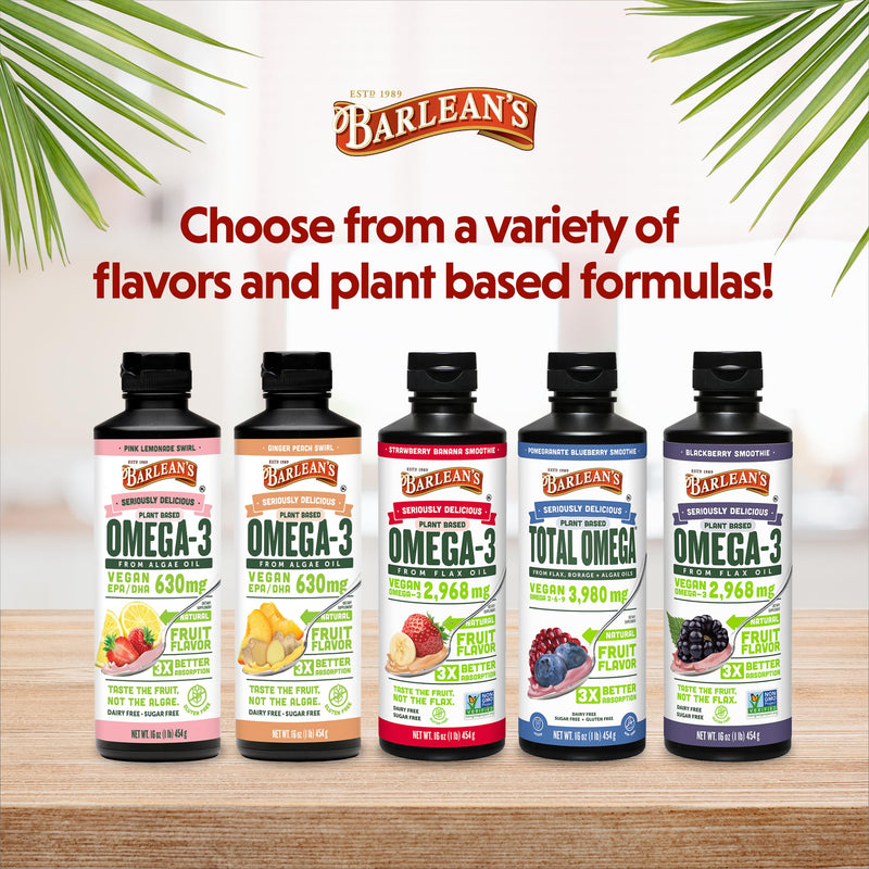 [Australia] - Barlean's Strawberry Banana Omega 3 Liquid Flaxseed Oil with 2,968 mg Vegan Omegas 3 6 9, Smoothie Supplements for Kids & Adults from Cold Pressed Flax Seed Oil, Non-GMO & Gluten Free, 16 oz Strawberry Banana Smoothie 1 Pound (Pack of 1) 