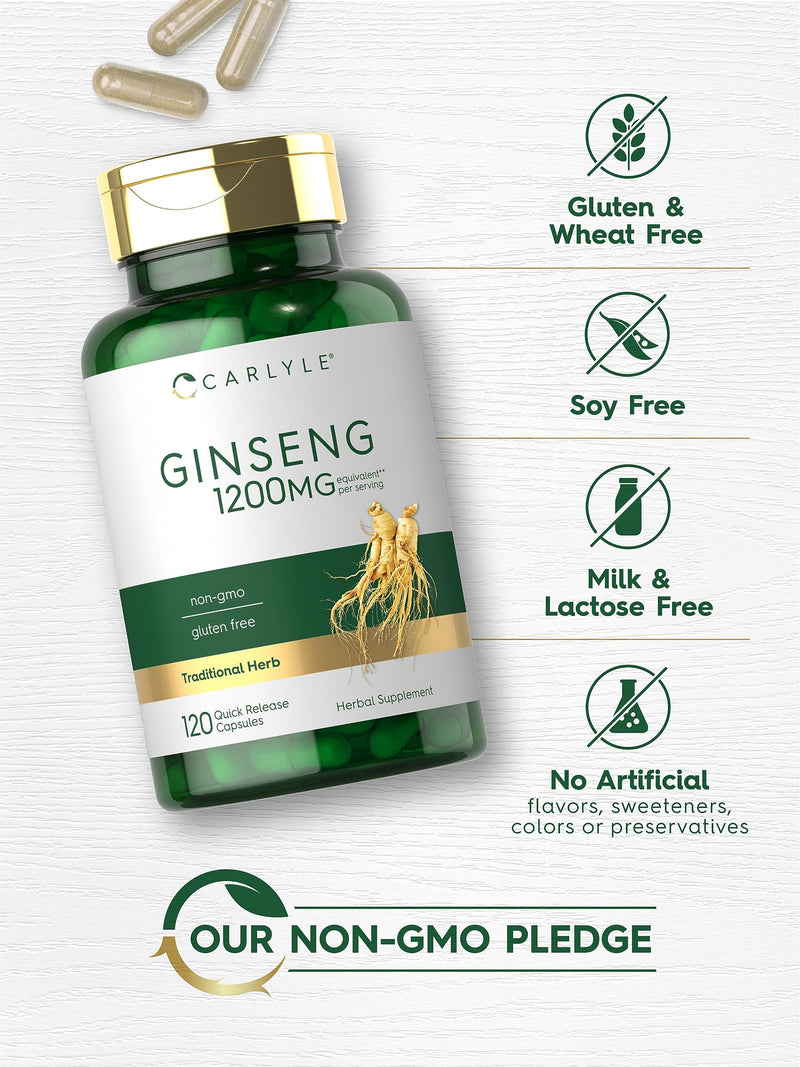 [Australia] - Carlyle Ginseng Extract Supplement | 120 Capsules | 1200mg | Pills for Men & Women | Non-GMO and Gluten Free 
