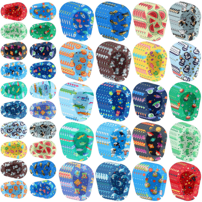 100 Pcs Adhesive Eye Patches for Kids Boys 20 Styles Breathable Boy Eye Patch Bulk Light Blocking Cotton Adhesive Bandages for Toddler Boys, 3 x 2 Inch 100