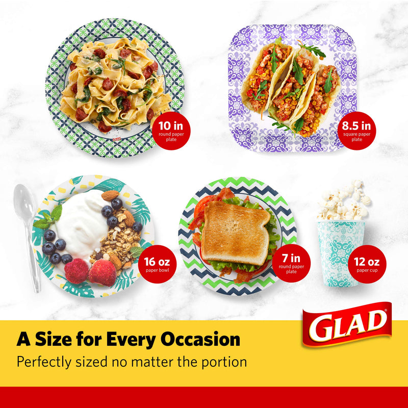 [Australia] - Glad Square Disposable Paper Plates with Gray Victorian Print|Soak /Cut-Proof, Microwaveable Heavy Duty, Disposable , 7 Inches, 50 Count|Square Party plates Bulk 7 Inch - 50 Count 