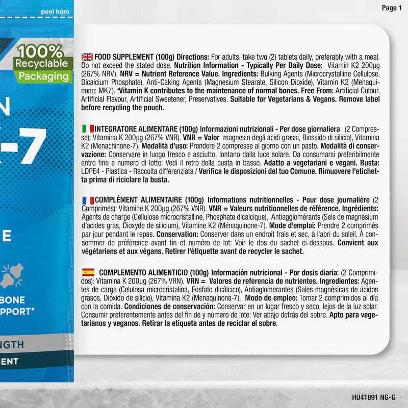 [Australia] - Vitamin K2 MK7 200ug | 365 Vegan Tablets | High-dose menaquinone MK-7 | by Horbaach 