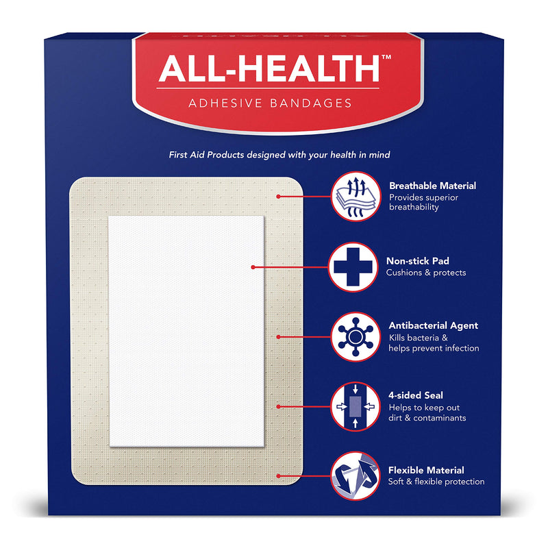 [Australia] - All Health Antibacterial Sheer Adhesive Pad Bandages, 3 in x 4 in, 30 ct | Helps Prevent Infection, Extra Large Comfortable Protection for First Aid and Wound Care 30 Count (Pack of 1) 