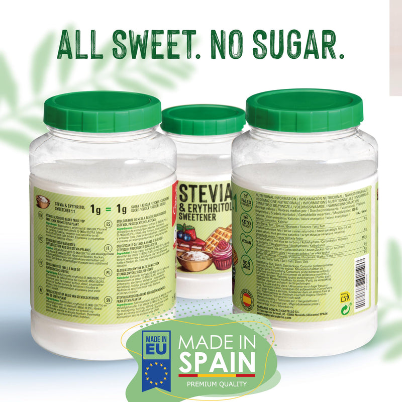 [Australia] - Stevia + erythritol 1:1 sweetener | 1g = 1g sugar | 100% Natural Sugar Substitute - 0 Calories - 0 Glycemic Index - Keto and Paleo - 0 Net Carbs - No GMO - Castello since 1907-1 kg 