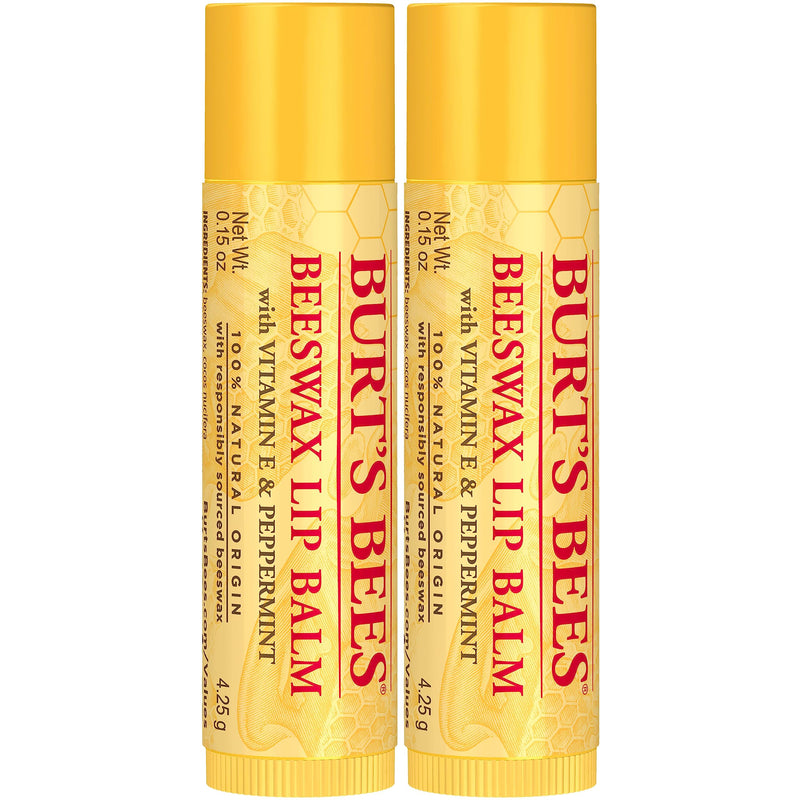 Burt's Bees Lip Balm Easter Basket Stuffers - Original Beeswax, Lip Moisturizer With Responsibly Sourced Beeswax, Tint-Free, Natural Conditioning Lip Treatment, 2 Tubes, 0.15 oz. (Pack of 2) 2 Count (Pack of 2)