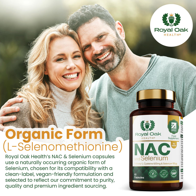 NAC 600mg + Selenium 200µg | N-Acetyl L-Cysteine with L-Selenomethionine | High Strength Premium Form | Iodine Free | 60 Capsules | Vegan | UK Made NAC with Selenium
