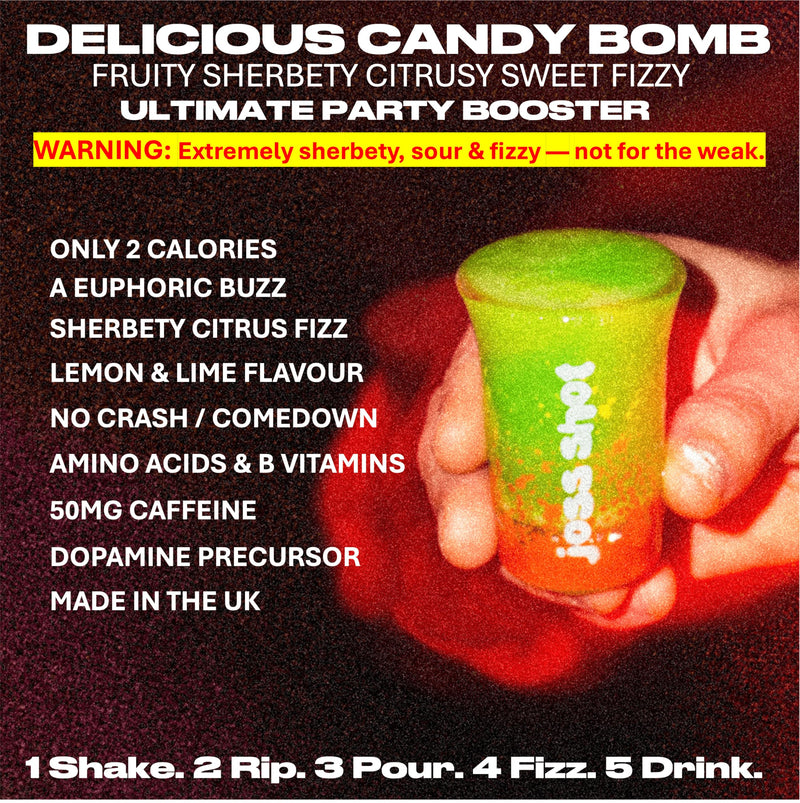 36 Joss Shots Mixed Flavours – Fizzy Sherbet Drink Mix with Caffeine, Taurine, L-Theanine & B-Vitamins – 50 mg Caffeine per Sachet 0.12 g (Pack of 36)