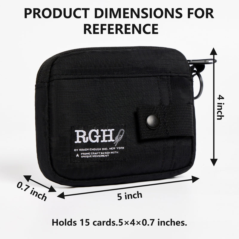 Rough Enough Travel Neck Wallet Pouch, RFID, Water-Resistant, Black | Lightweight, YKK zipper, Bright Nylon Interior, 5 x 4 x 0.7 in, Multiple Card & Coin Pocket, Lanyard & Carabiner & Keychain