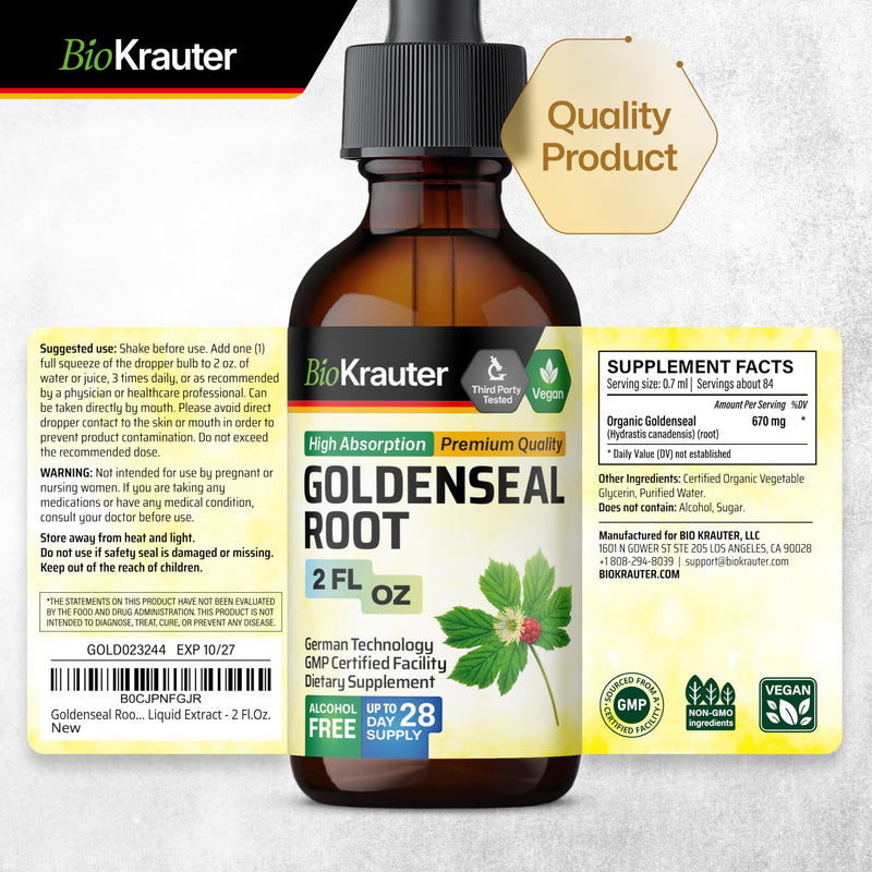 [Australia] - Goldenseal Root Supplement Drops - Organic Goldenseal Tincture - Vegan, Alcohol & Sugar Free Liquid Extract - 2 Fl.Oz. 2 Fl Oz (Pack of 1) 