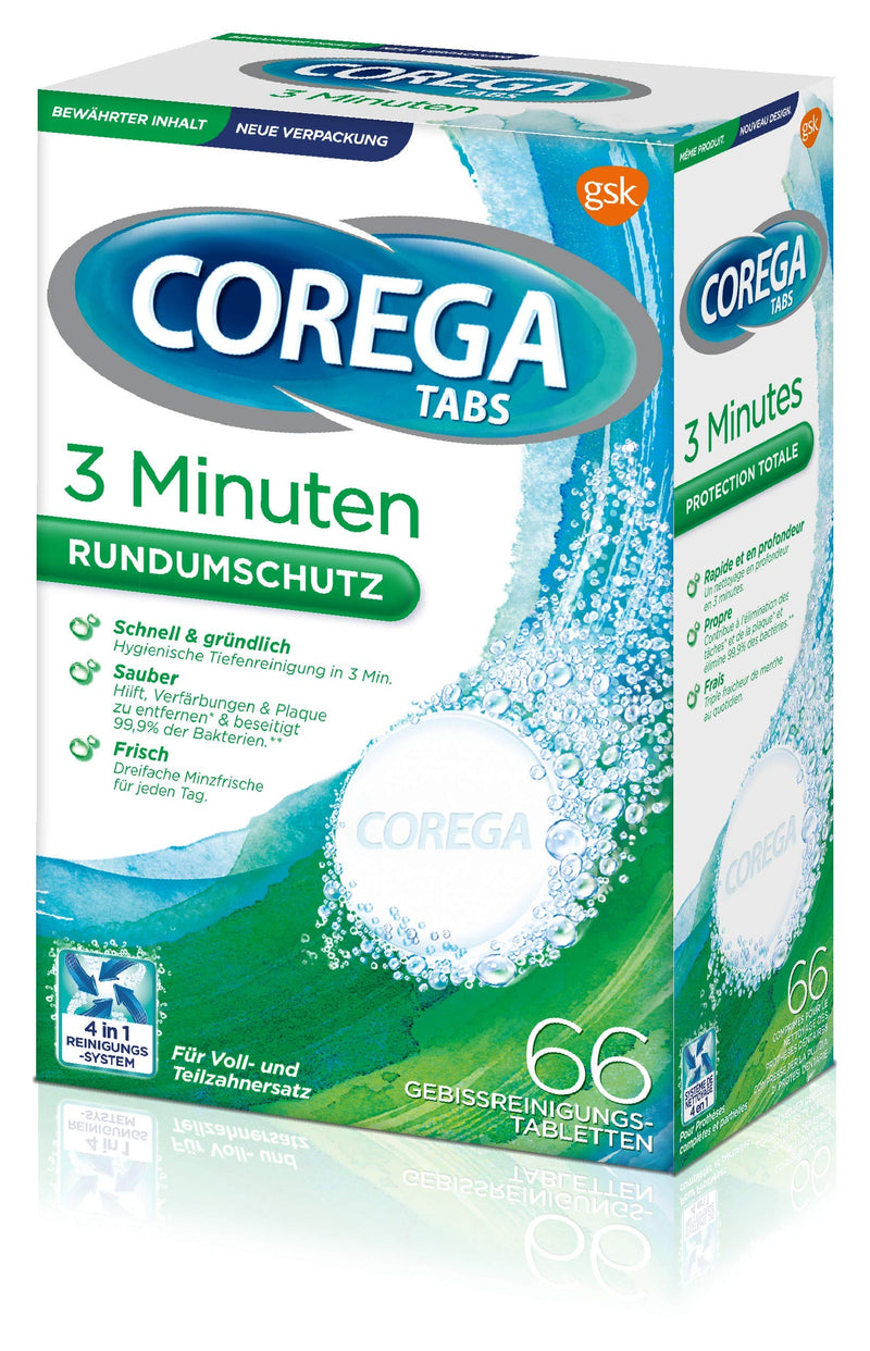 Corega Rapid Denture/Third Teeth Cleaning Sticks, 1x66 Teething Cleaning Tablets - Cleaning in 3 Minutes