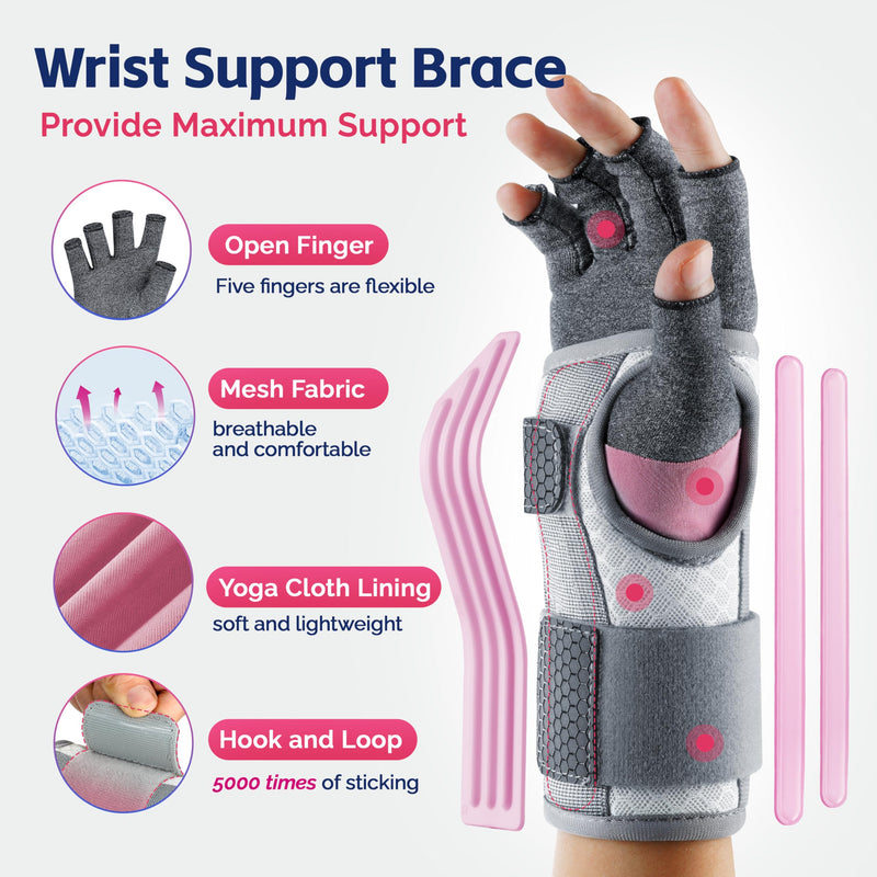 [Australia] - FEATOL Compression Arthritis Glove with Wrist Brace, Comfortable Fingerless Carpal Tunnel Hand Gloves for Women Night Support, Pain Relief for Rheumatoid Arthritis, Work, Typing - Right Hand, Medium Right Hand-Gray 