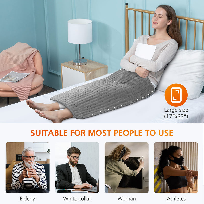 [Australia] - Snailax large heating pad for back, neck, shoulder, stomach, feet 84 x 43cm, electric heat pad with automatic switch-off, washable heat pad to relieve back pain, foot warmer gray 