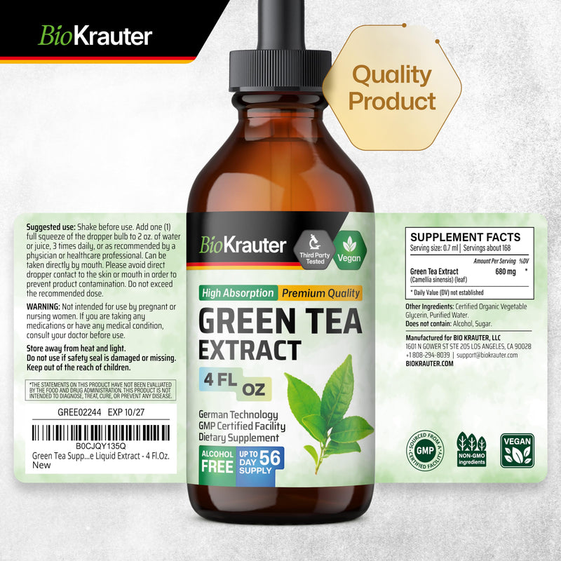 [Australia] - Green Tea Extract Tincture - Organic Green Tea Supplements with EGCG - Antioxidant Source - Immune Support Supplement - Alcohol and Sugar Free - Vegan Drops 4 Fl.Oz. 4 Fl Oz (Pack of 1) 