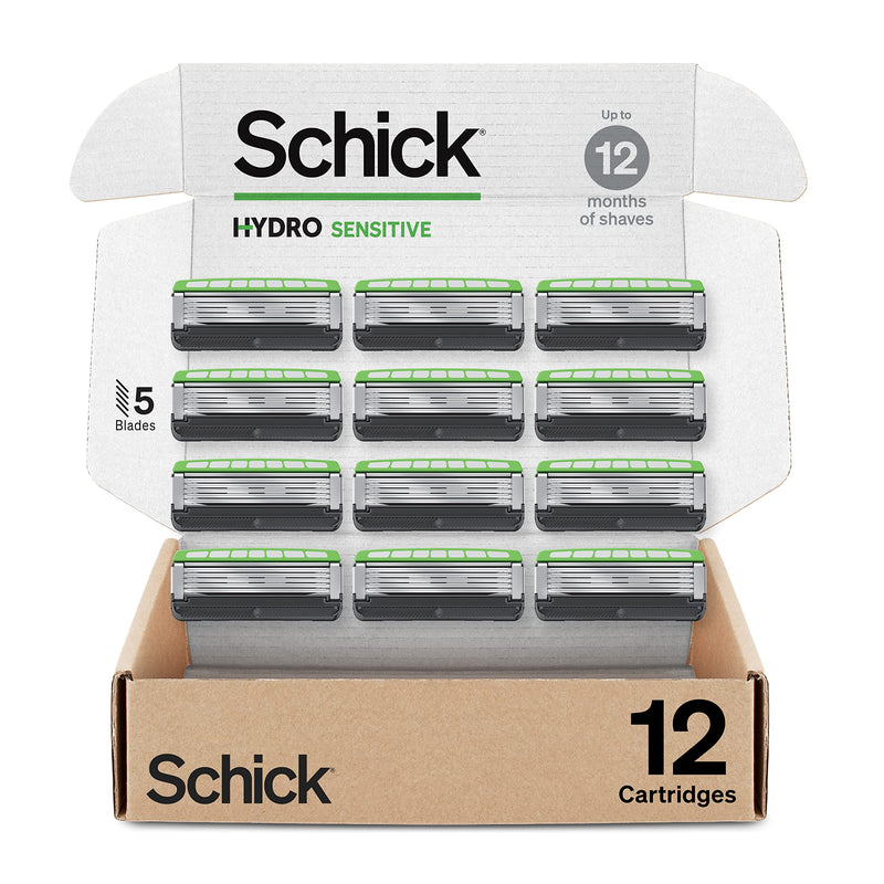 Schick Hydro Sensitive Razor Refills, 12ct | Razor Blades Refills, Razor Blades for Men, Shaving Blades for Men, Hydro Razor Blades Refill, 5 Blade Razor Men, 12 Refills Sensitive Skin 12 Count (Pack of 1)