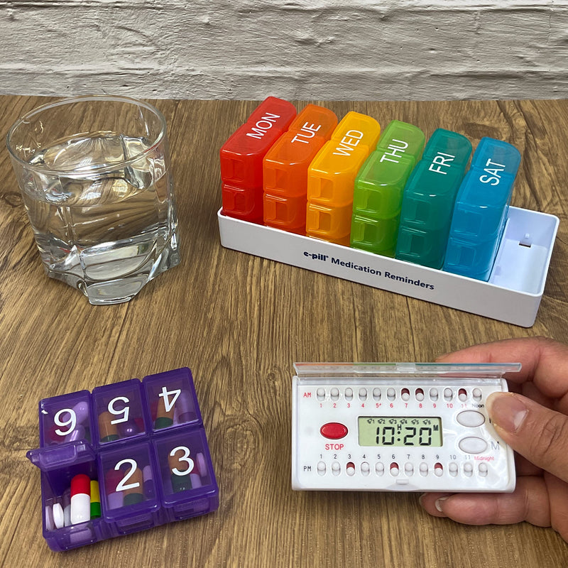 e-Pill 7 Day Weekly Pill Organizer – 6 Times a Day Medicine & Vitamin Box with 6 Alarm Reminders Timer