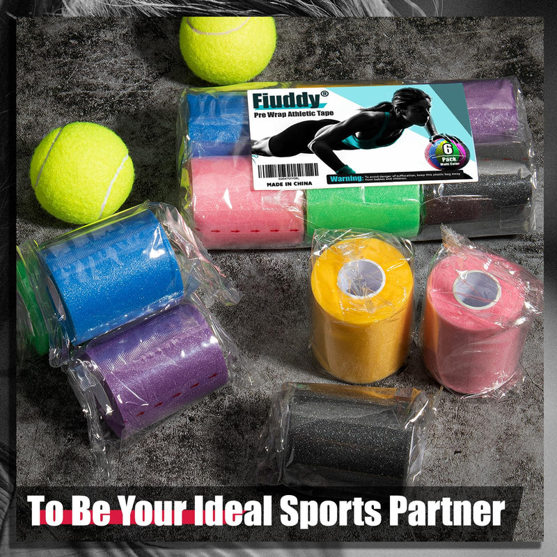 [Australia] - Upgraded 6 Pack Pre Wrap Athletic, Multi Color Prewrap Athletic Tape for Hair Soccer, Soccer Sports Pre Wrap Tape, Pre-Wrap Foam Underwrap Tape - Pink, Black, Blue, Purple, Green, Yellow 