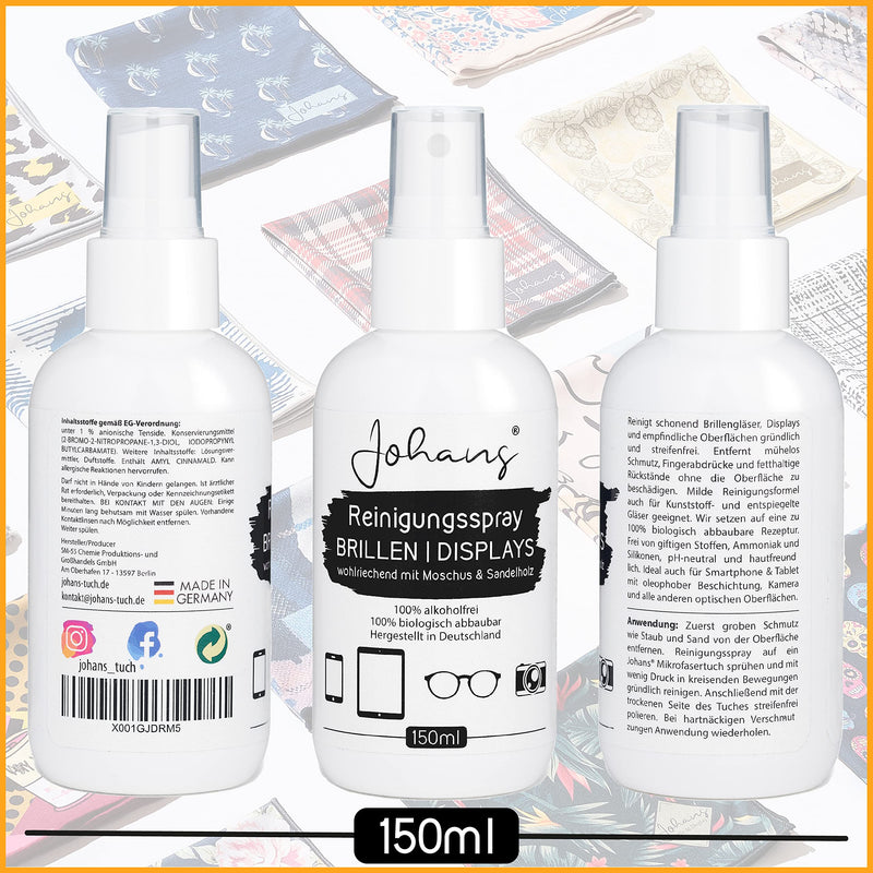 [Australia] - Johans® cleaning spray for glasses displays 150ml | alcohol-free & natural | Smartphone, tablet, glasses | Glasses cleaner display cleaner 