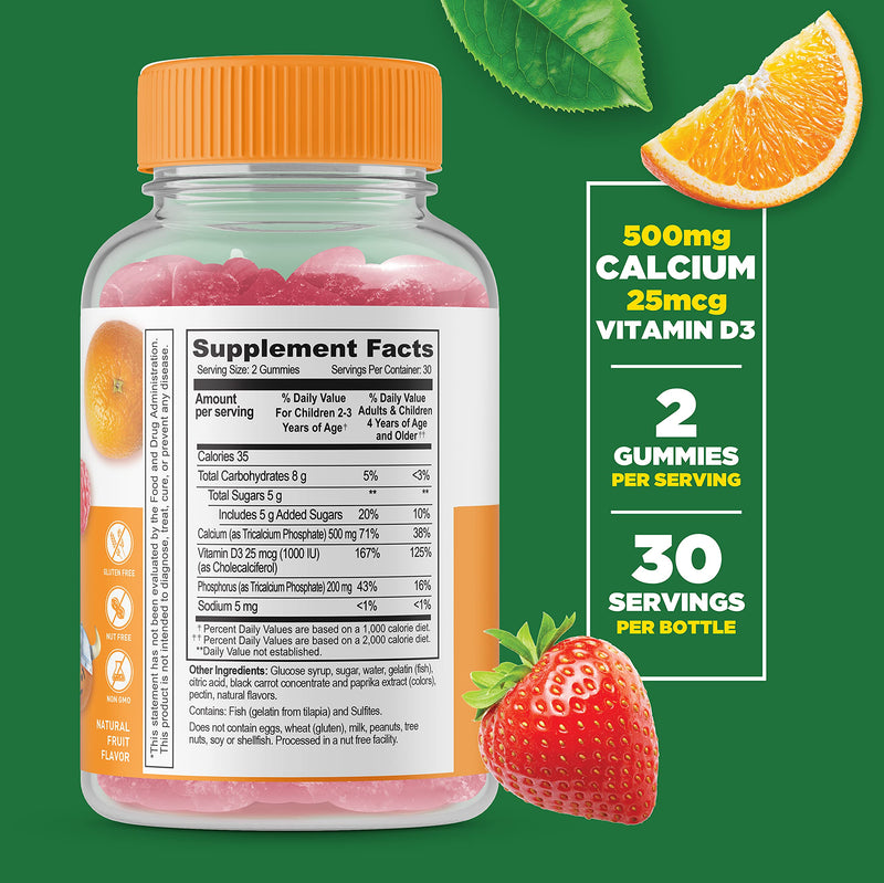 Lifeable Calcium with Vitamin D Kids + Vitamin D Kids, Gummies Bundle - Great Tasting, Vitamin Supplement, Gluten Free, GMO Free, Chewable Gummy