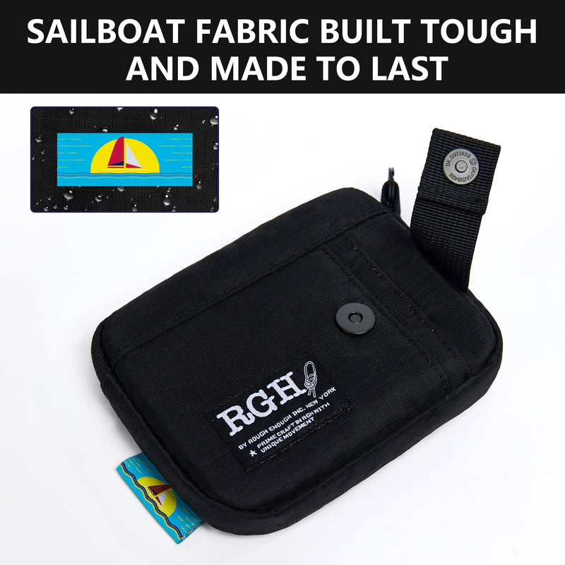 Rough Enough Travel Neck Wallet Pouch, RFID, Water-Resistant, Black | Lightweight, YKK zipper, Bright Nylon Interior, 5 x 4 x 0.7 in, Multiple Card & Coin Pocket, Lanyard & Carabiner & Keychain
