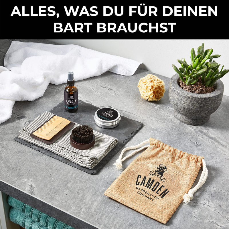 [Australia] - Camden Barbershop Company Deluxe Beard Care Set - Including Beard Oil, Beard Wax, Beard Brush & Beard Comb - 100% Natural - Gift Set for Men Beard Care Set 