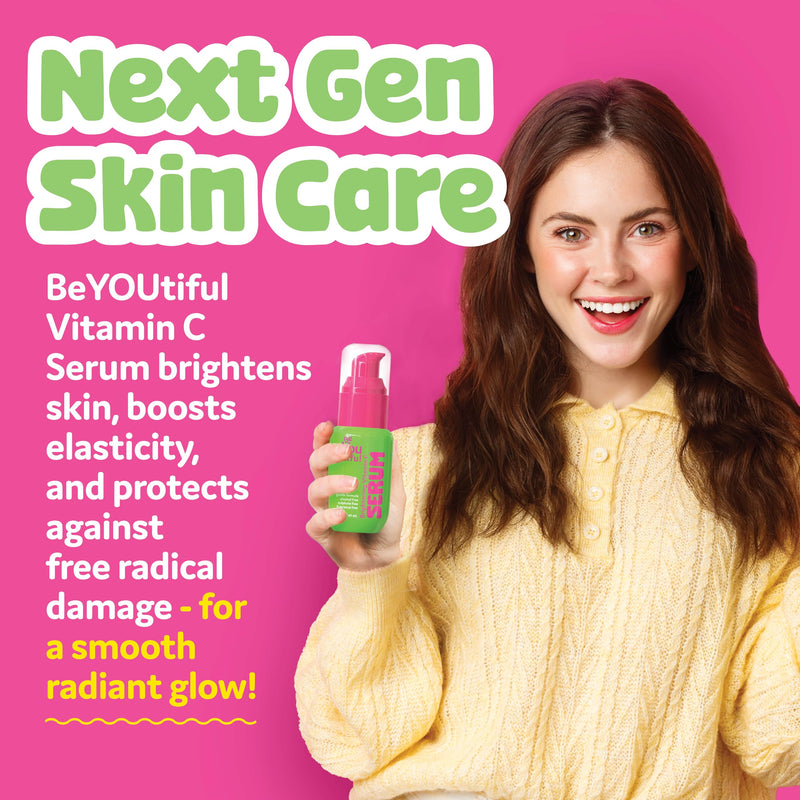 BeYoutiful Vitamin C Face Serum, Preppy Skin Care for Teens, 1.35 fl oz | Tweens, And Kids, Acne Treatment for Girls and Boys, Brightening Moisturizer, Soft Smooth Nourished Skin, Gentle Formula