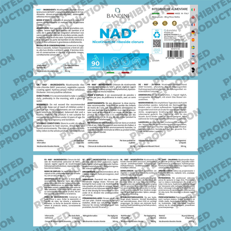 Bandini® NAD+ Supplement Nicotinamide Riboside Chloride 300 mg | 3 Months Supply | NAD Booster | Energy, Healthy Aging Support & Fatigue Reduction | 90 Vegetarian Capsules | Premium & Vegan
