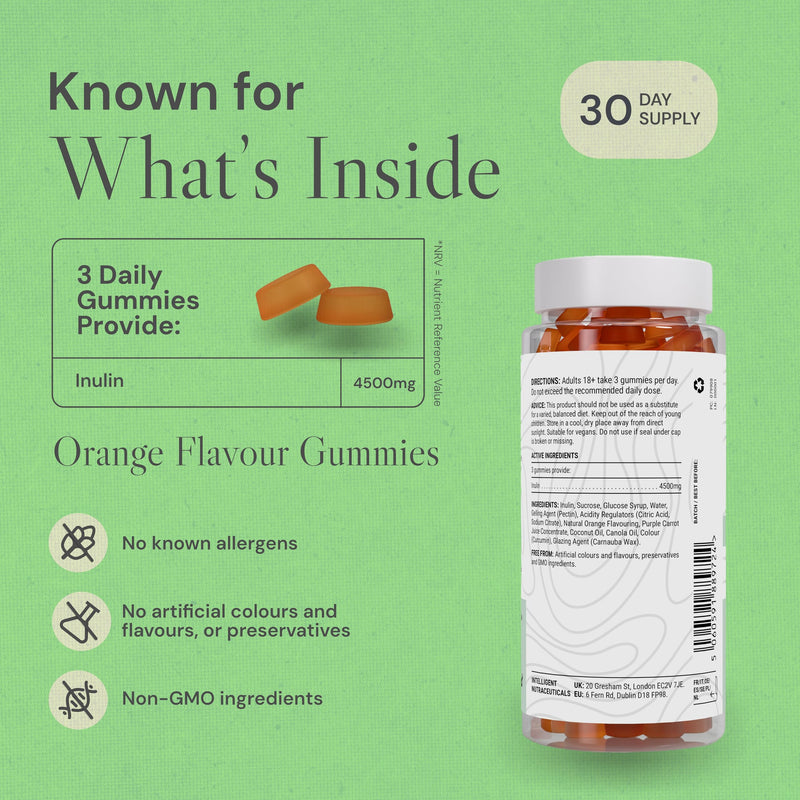 Known High Fibre Gummies - Natural Orange - 1 Month Supply - 3rd Party Tested - Vegan - 4500mg Chicory Root Inulin, Prebiotic Soluble Fibre, Gut Health, Digestive Wellness & Regularity Support 1 count (Pack of 60)