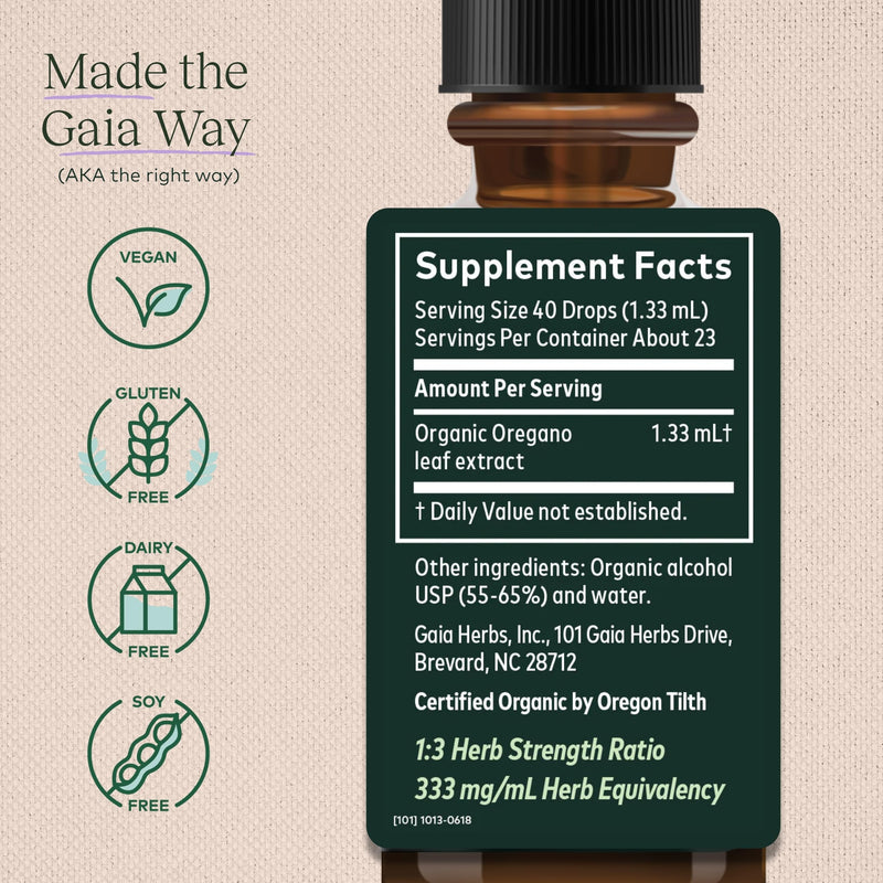[Australia] - Gaia Herbs Oregano Leaf - Immune Support Herbal Supplement - with Oregano Leaf Extract - Certified Organic - 1 Fl Oz (23 Servings) 