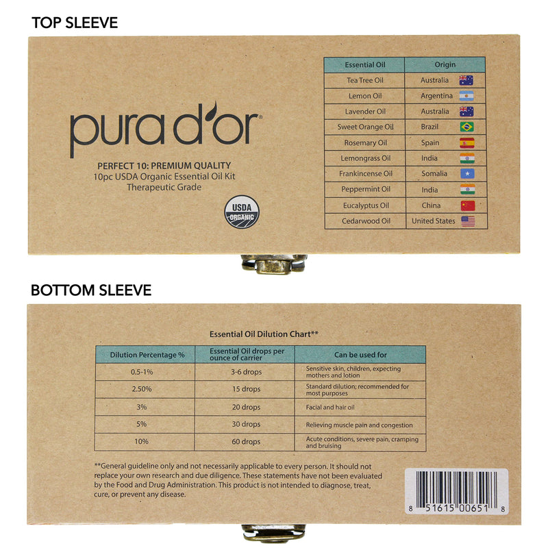 [Australia] - PURA D'OR ORGANIC Perfect10 Essential Oils Set - 10x 10m Wood Box Aromatherapy Gift Set - 100% Pure Therapeutic Grade for Relaxation and Wellness (Lavender, Peppermint, Eucalyptus, Tea Tree and More) 3.3 Fl Oz (Pack of 1) 