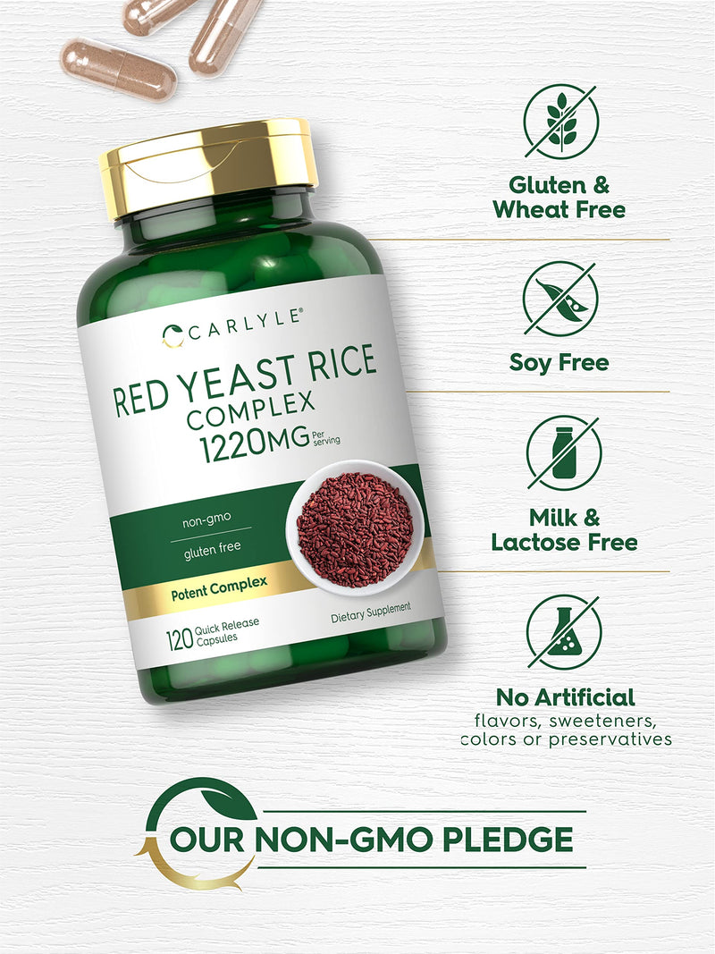 Carlyle Red Yeast Rice Complex | 1220mg | 120 Capsules | with Policosanol | Non-GMO and Gluten Free Supplement