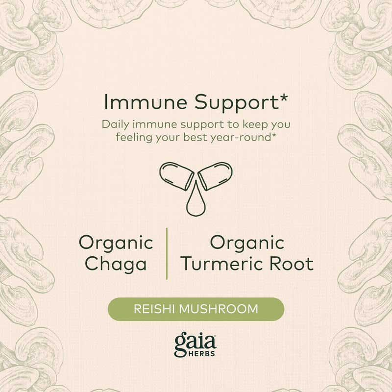[Australia] - Gaia Herbs Everyday Immune Mushrooms&Herbs-Immune Support Supplement to Help Aid Overall Wellness* -with Turmeric Curcumin, Astragalus, Cordyceps, and Chaga Mushrooms-60 Vegan Capsules(30-Day Supply) 