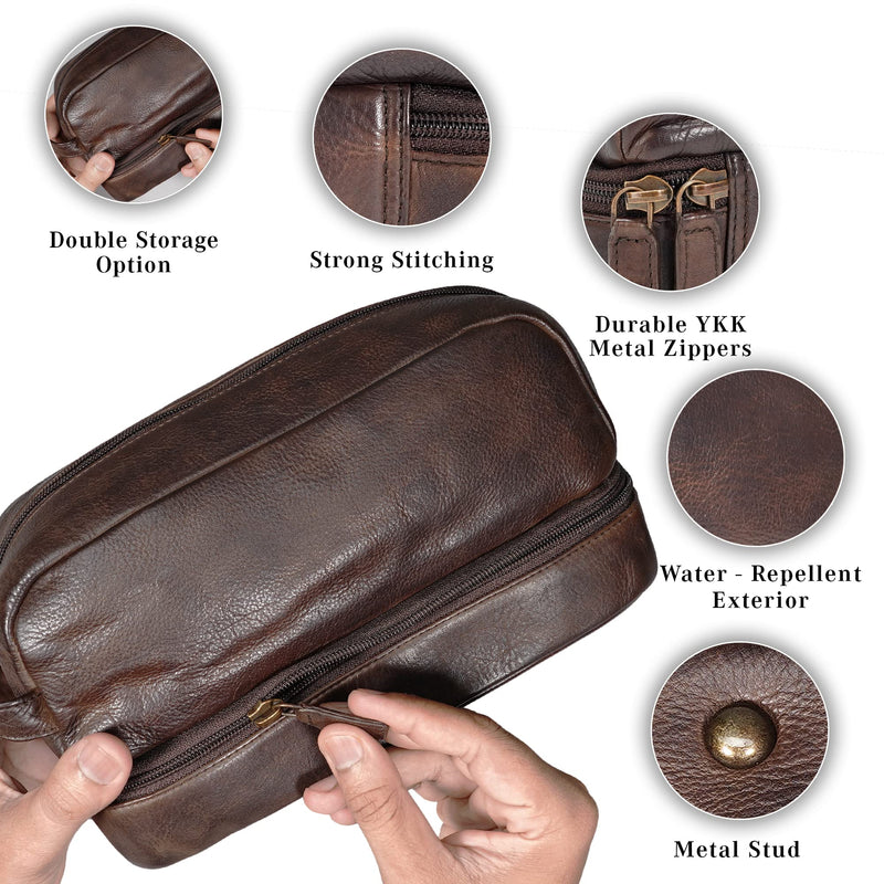 Premium Handmade Leather Toiletry Bags for Men and Women, Genuine Leather Dopp Kit and Shaving Bag for Men, Travel Cosmetic Bag for Women's and Men's, Retro - Cognac Retro - Cognac (Large)