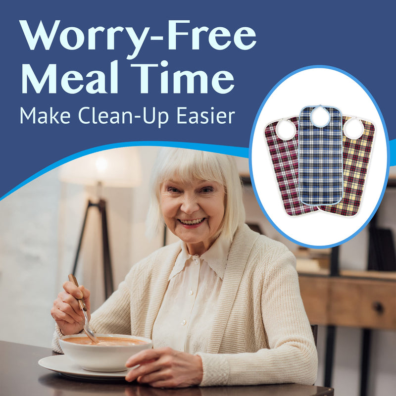 [Australia] - Medokare Adult Bibs for Eating, Washable Clothing Protectors for Women and Men Multicolor Multi 3 Pack 