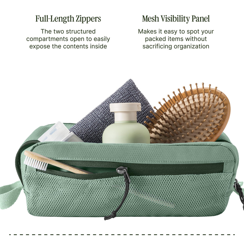 Eagle Creek Pack-It Reveal Quick Trip, Green | Dual-Compartment Toiletry Bag for Travel, Full-Length Zipper Compartments, Recycled Fabric Construction, Water-Resistant