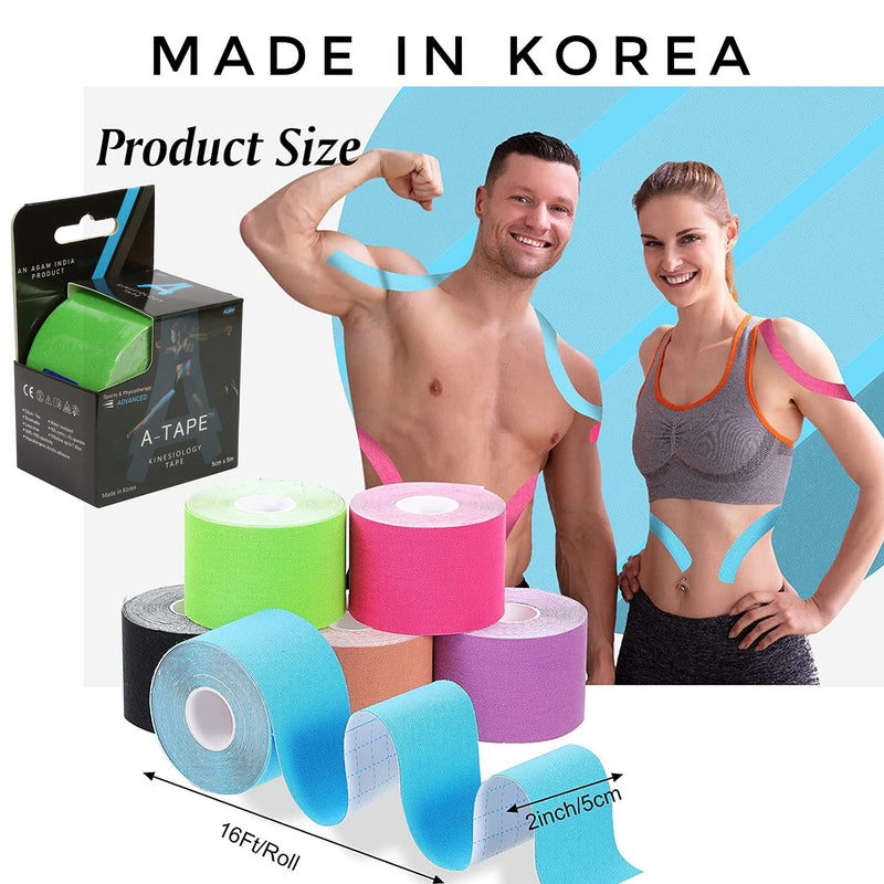 A-TAPE Made in Korea Kinesiology Tape for Physiotherapy Kinesio Tape for Sports Injury Pain Relief Athletic Therapeutic Muscle Tape (5 cm * 5.0 m) (Tattoo) Tattoo
