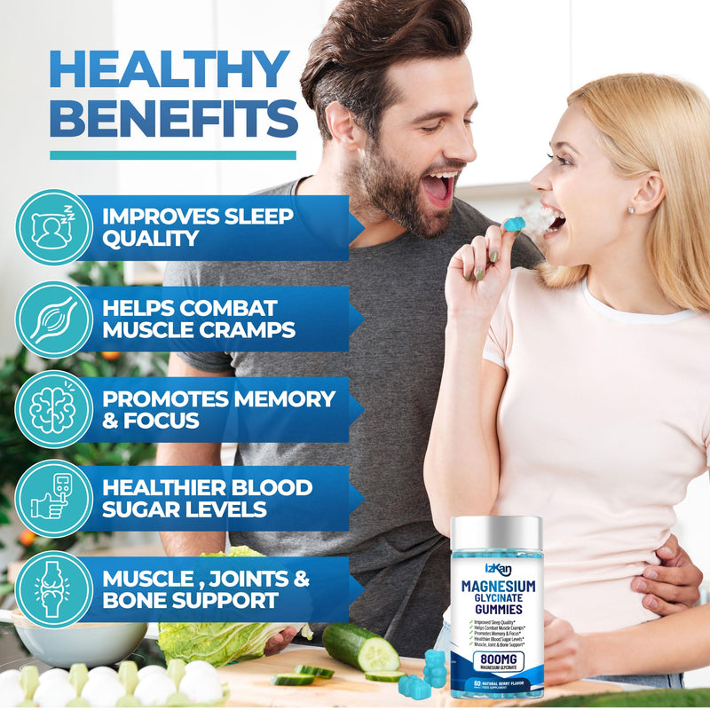 Magnesium Glycinate 1600mg with Calcium, Potassium, Vitamin D & CoQ10 – High Absorption Magnesium Supplement for Sleep, Muscle, Nerve & Mood Support – 60 Gummies (1) 1