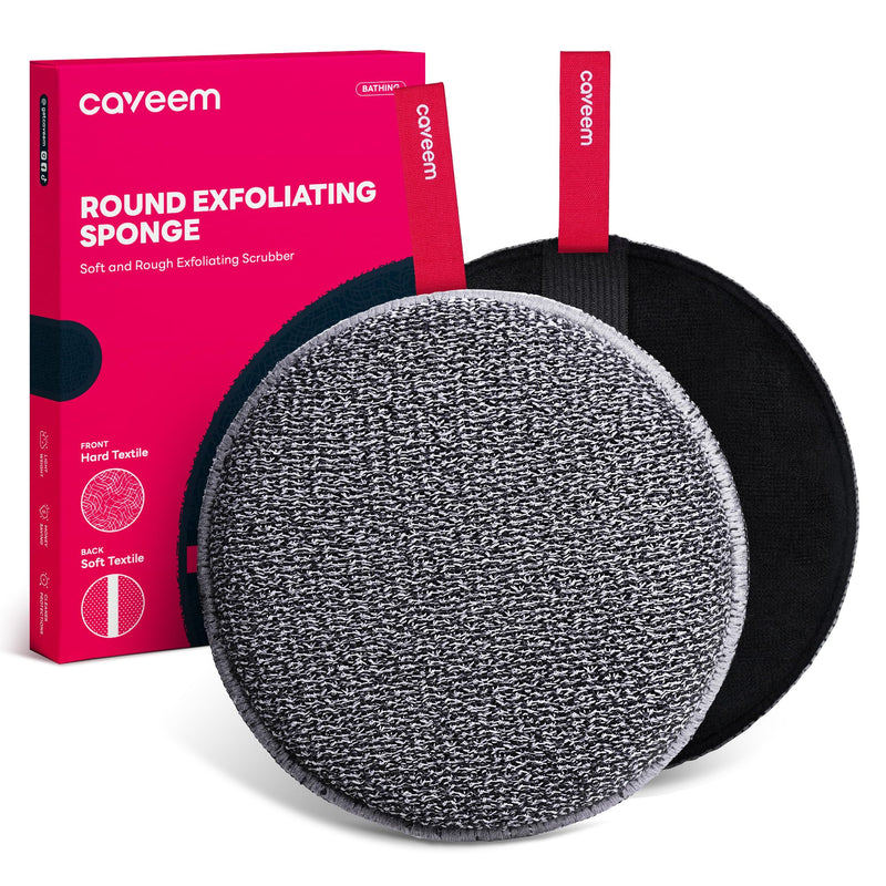 [Australia] - Exfoliating Body Scrubber, Bath and Body Scrub Buffer, Body Exfoliator for Remove Dead Skin, Gentle and Rough Lightweight Sponge for Shower (2 Pack) Round and Dual-Sided Exfoliation 