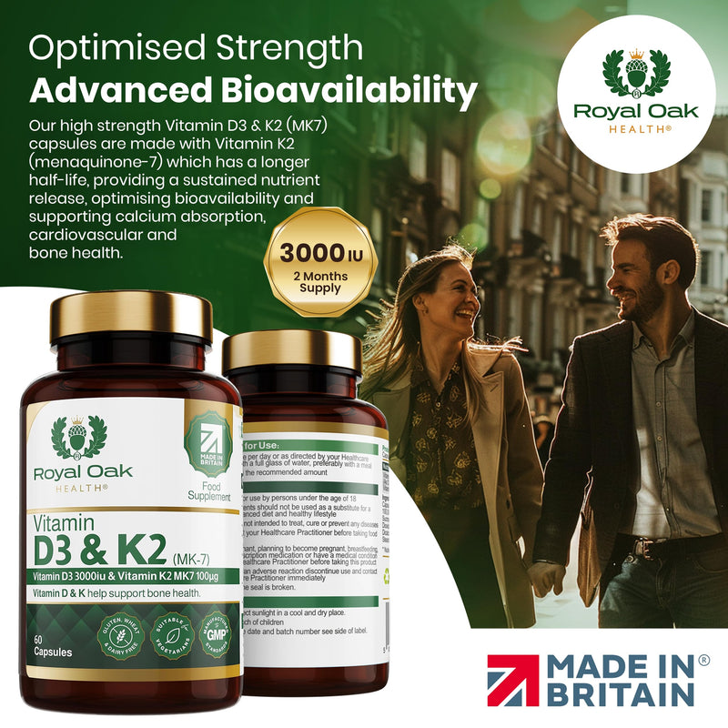 Vitamin D3 K2 High Strength MK7 Supplement (Vitamin D 3000 IU + 100mcg Vitamin K2 (MK7), Easy to Swallow Vitamin D3 and K2 Vitamin Capsules… (60 Capsules)