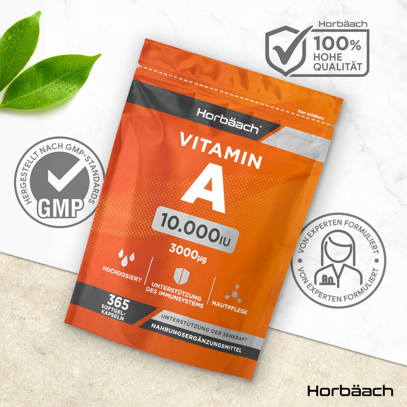 [Australia] - Vitamin A high dose 10000 IU | 1 year supply | Eye vitamins | Retinol for skin, cells & immune system | Horbaach 