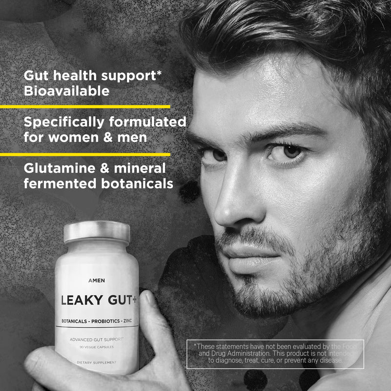 [Australia] - Amen Leaky Gut Supplements - Advanced Formula with Bioavailable L Glutamine, Zinc, Turmeric, Licorice Root - Bowel and Stomach Probiotics & Fermented Prebiotics - Vegan, Non-GMO - 90 Capsules 90 Count (Pack of 1) 