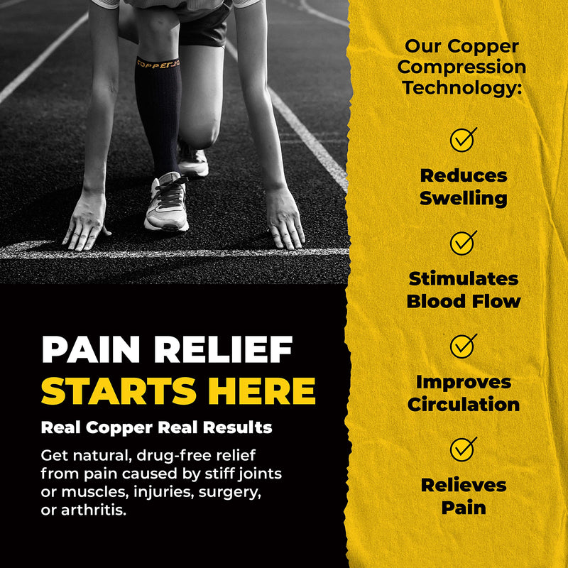 [Australia] - CopperJoint Wide Calf Copper Compression Socks for Women & Men - Diabetic Sock, Improves Circulation, Reduces Swelling & Pain - For Nurses, Running, & Everyday Use - Copper Infused Nylon (Large) Large Black 