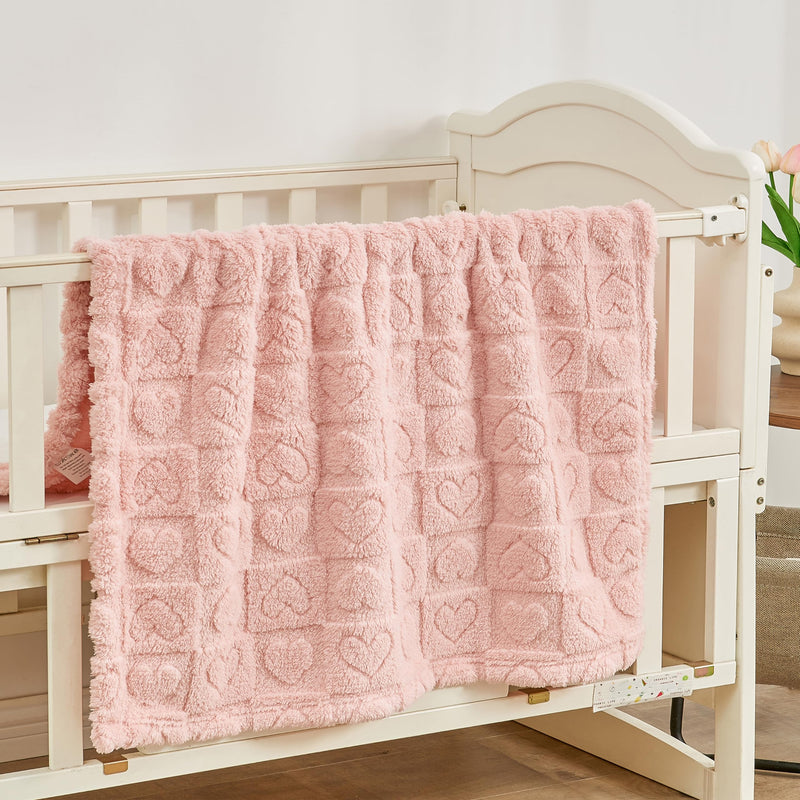 Fleece Baby Blanket Heart Checkered Blanket, Ultra Soft Cozy Baby Blankets for Girls Boys, Fluffy Infant Toddler Newborn Receiving Blankets for Crib Stroller 30”×40” (Light Pink) Light Pink 30"x40"