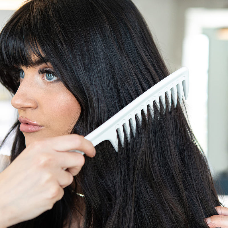 Rock & Ruddle Beach Wave Wide Tooth Rake Comb | For All Hair Types | Detangles & Creates Bouncy Beach Waves | Pain Free Detangling for Wet & Dry Hair - White