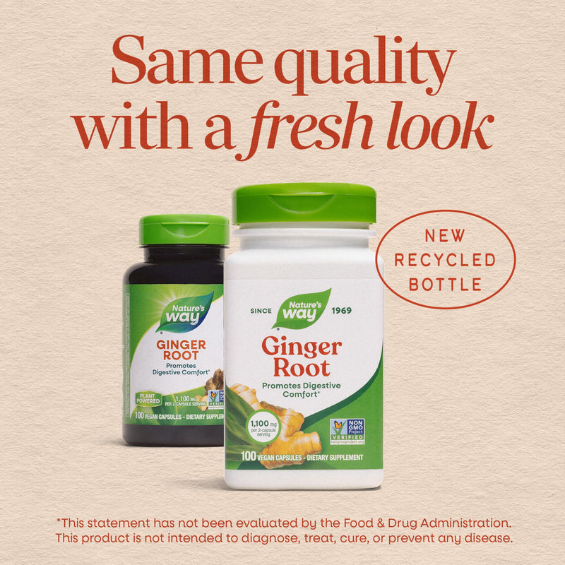 Nature's Way Ginger Root Capsules,1,100 mg per Serving, Vegan, 240 ct | Non-GMO Project Verified Ginger Supplement for Digestive Comfort and Motion-related Nausea Support*, 240 Capsules 240 Count (Pack of 1)