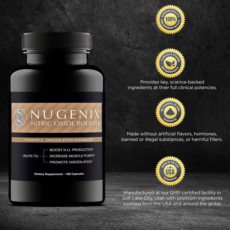 [Australia] - Nugenix Nitric Oxide Booster Supplement - Nitric Oxide Flow, L-Arginine, L-Citrulline, Pine Bark Extract - Vasodilator - 100 Capsules 
