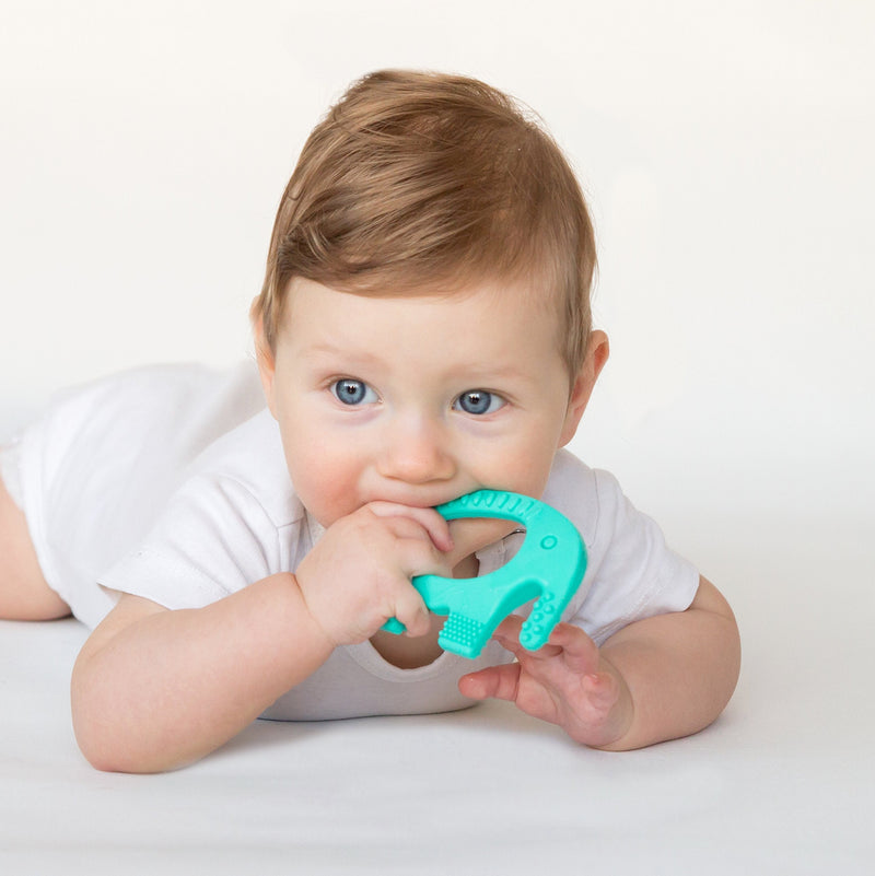 [Australia] - Teething Toys for Babies Age 0 to 12 Months - Baby Elefun 5X Pain Relief Smart Teether - Zero Developmental Delay Silicone Baby Teething Toy Ring - Cute Infant Shower Gift Chew Toy for Babies 0-6 Мonths 0-6 Turquoise 