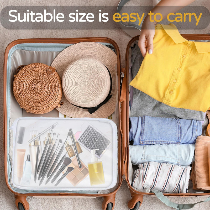 3PCS Clear Hard Plastic Zipper Case, Double Zippers Hard Pouch, Portable Travel Organizer Bin Clear Makeup Bag for Toy Storage, Snack Bag, Cosmetics, Diaper Bag, Toiletry Bag (3PCS-L) 3PCS-L