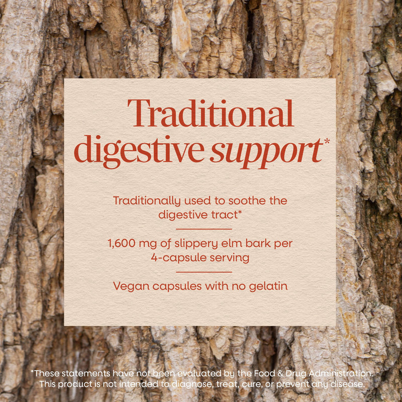 Nature's Way Slippery Elm Bark Capsules, 1,600 mg per Serving, 100 ct | Traditional Digestive Support to Soothe Gastrointestinal Tract*, Traditional GI Support*, Vegan Capsules 100 Count (Pack of 1)