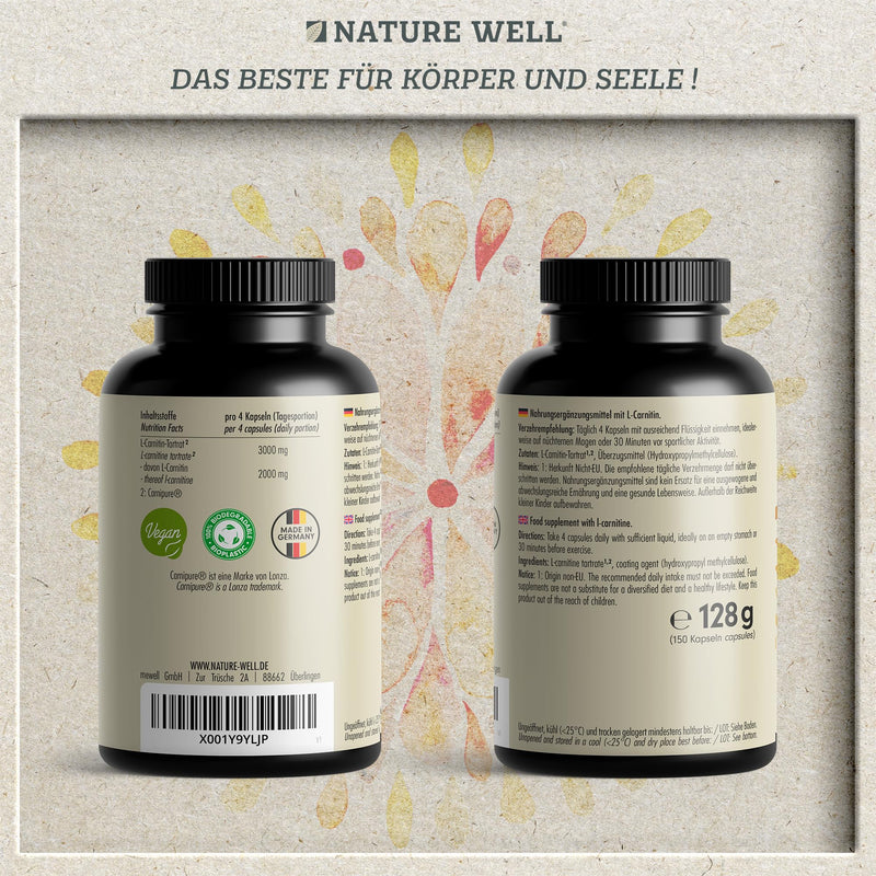 [Australia] - L-Carnitine capsules 150x - L-Carnitine high dose with 2000 mg L-Carnitine made from 100% Carnipure® Carnitine - pure L-Carnitine in premium quality - without unwanted additives - laboratory tested and 100% vegan 1x 150 capsules 